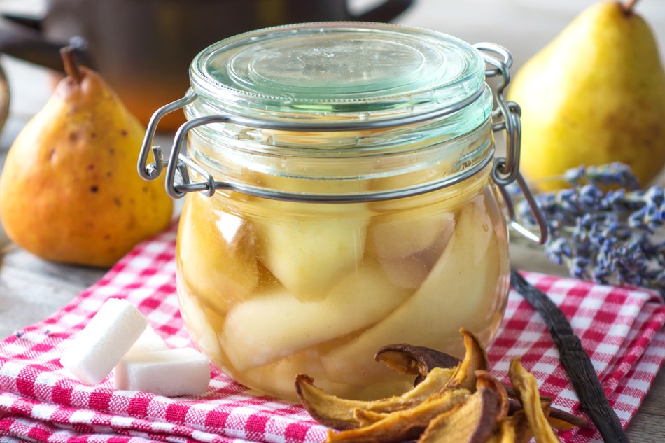 jar with pear in syrup